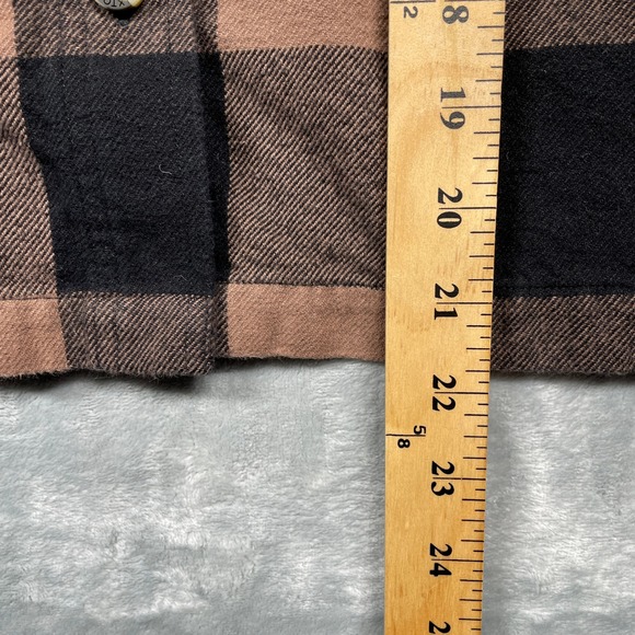 Brixton Buffalo Womens Cropped Plaid Flannel Shirt Brown Black Button Up Size S - Picture 8 of 9
